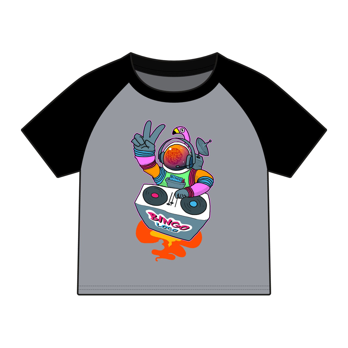 Astronaut DJ Raglan Tee — Colorful Space DJ Graphic Women's Baby Tee