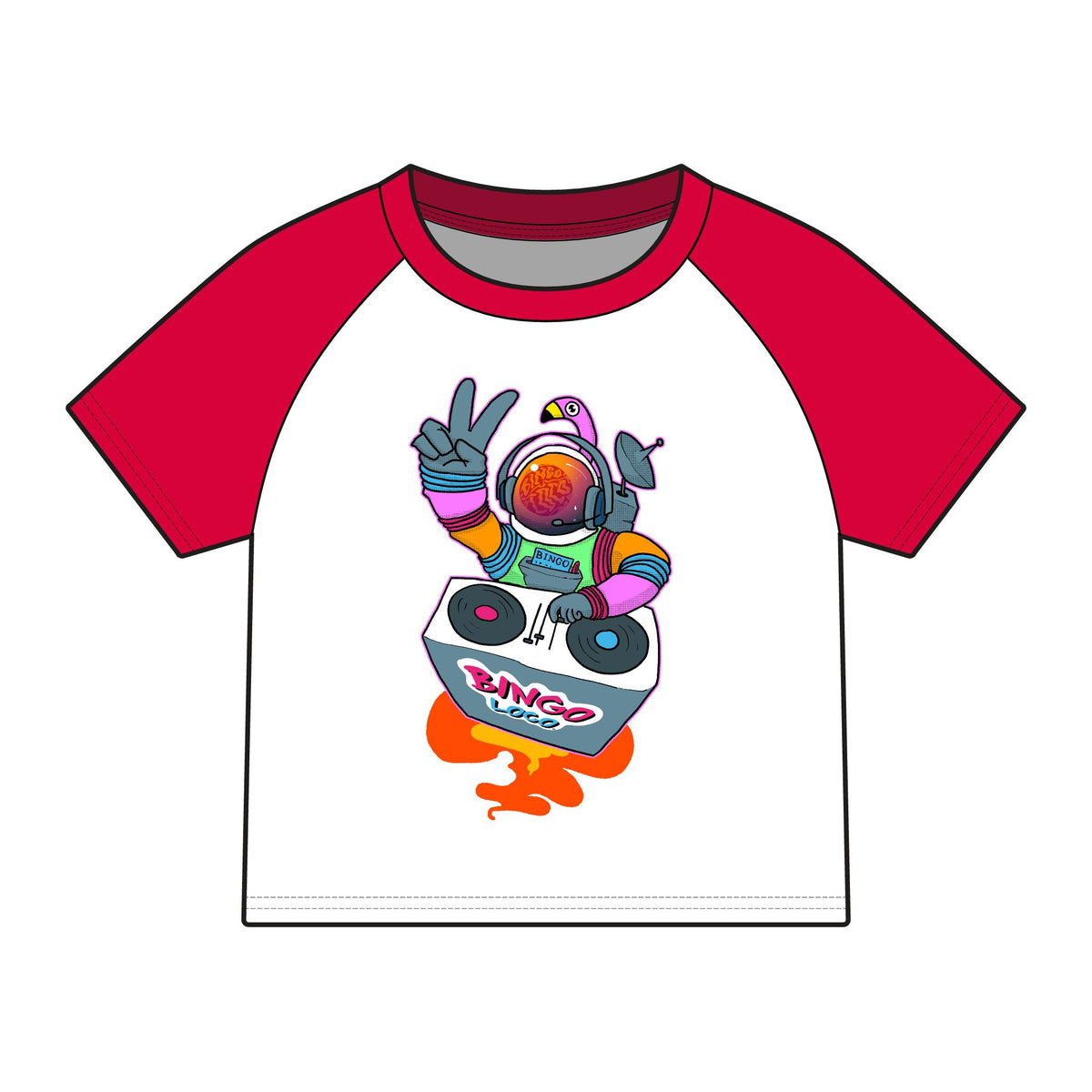 Astronaut DJ Raglan Tee — Colorful Space DJ Graphic Women's Baby Tee