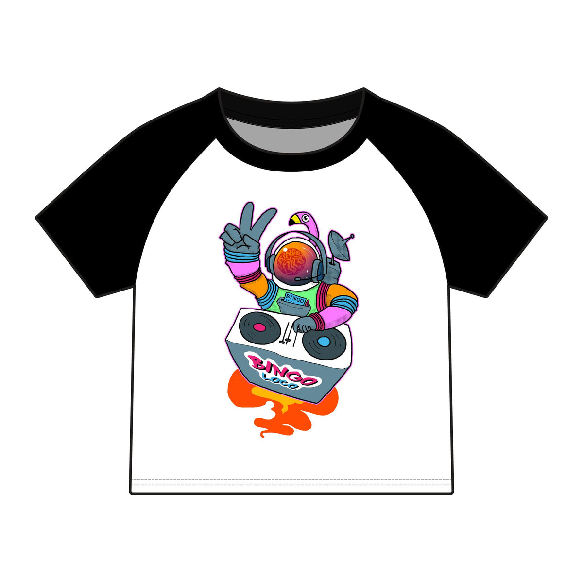 Astronaut DJ Raglan Tee — Colorful Space DJ Graphic Women's Baby Tee