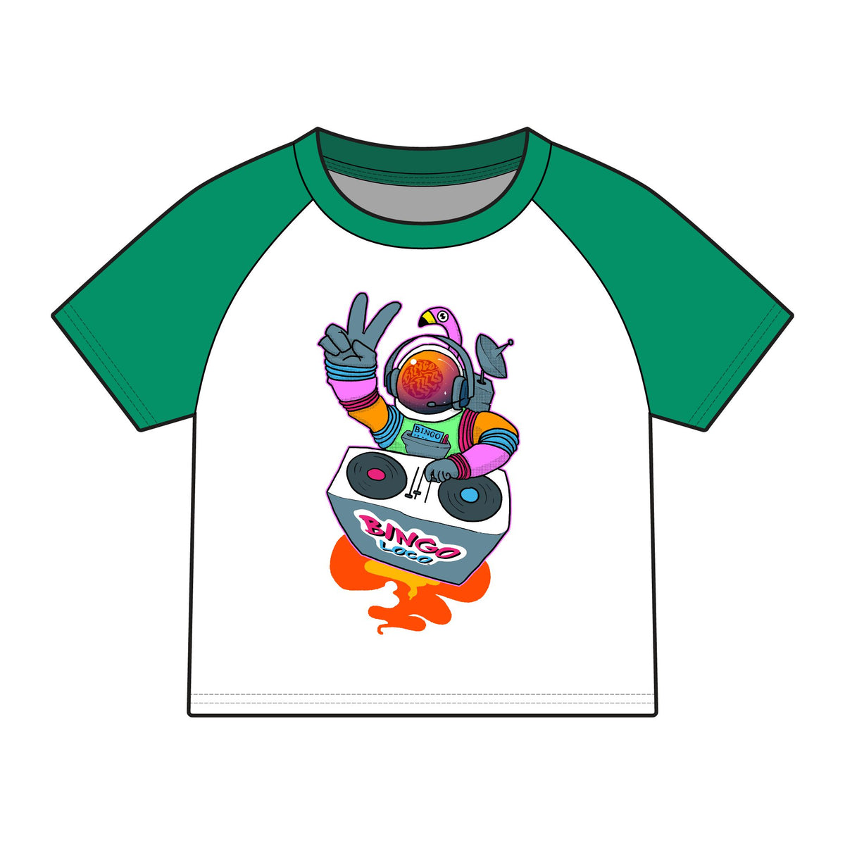 Astronaut DJ Raglan Tee — Colorful Space DJ Graphic Women's Baby Tee