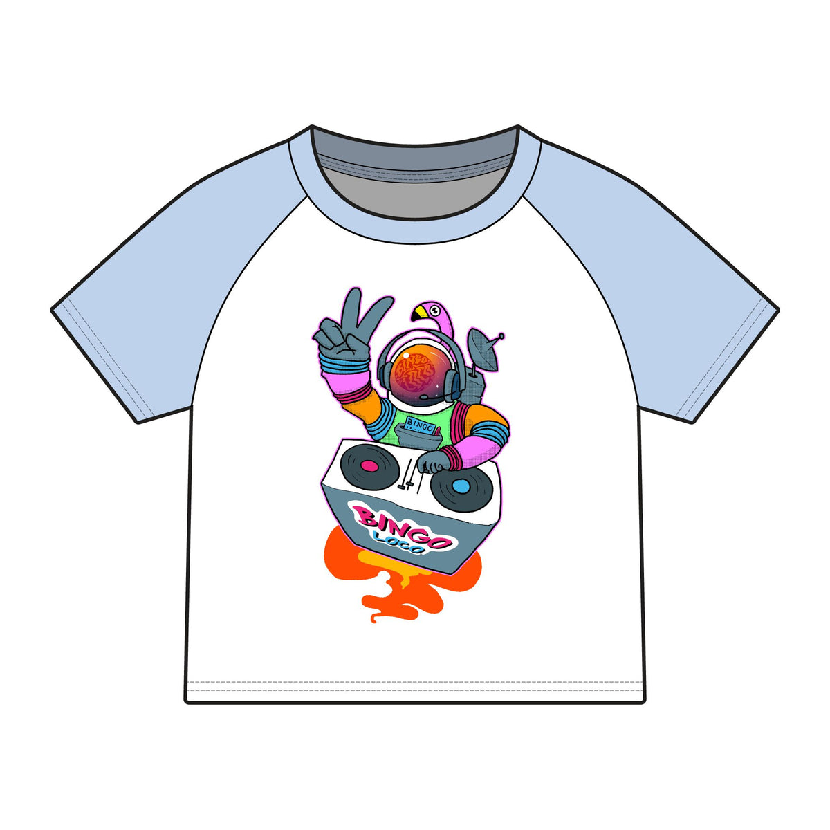 Astronaut DJ Raglan Tee — Colorful Space DJ Graphic Women's Baby Tee
