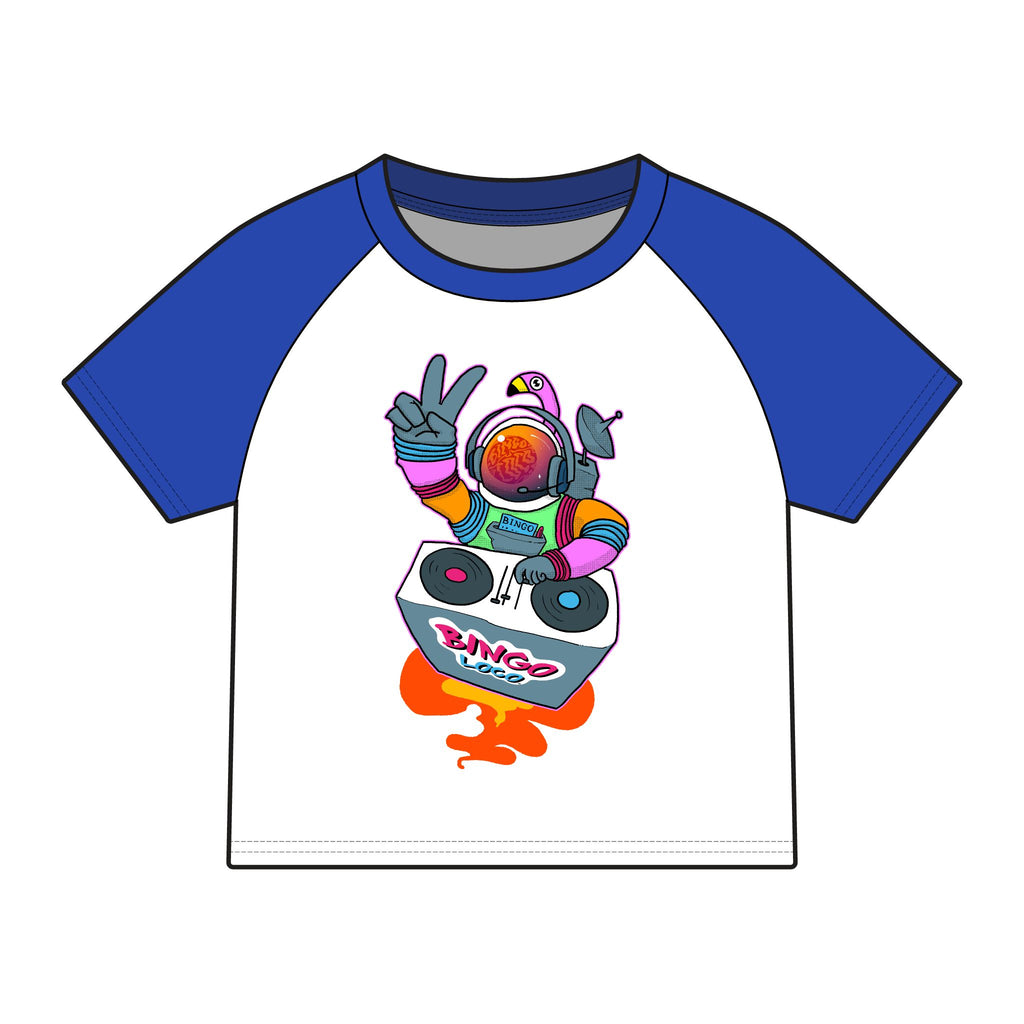 Astronaut DJ Raglan Tee — Colorful Space DJ Graphic Women's Baby Tee