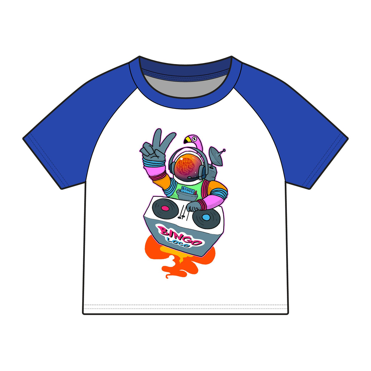 Astronaut DJ Raglan Tee — Colorful Space DJ Graphic Women's Baby Tee