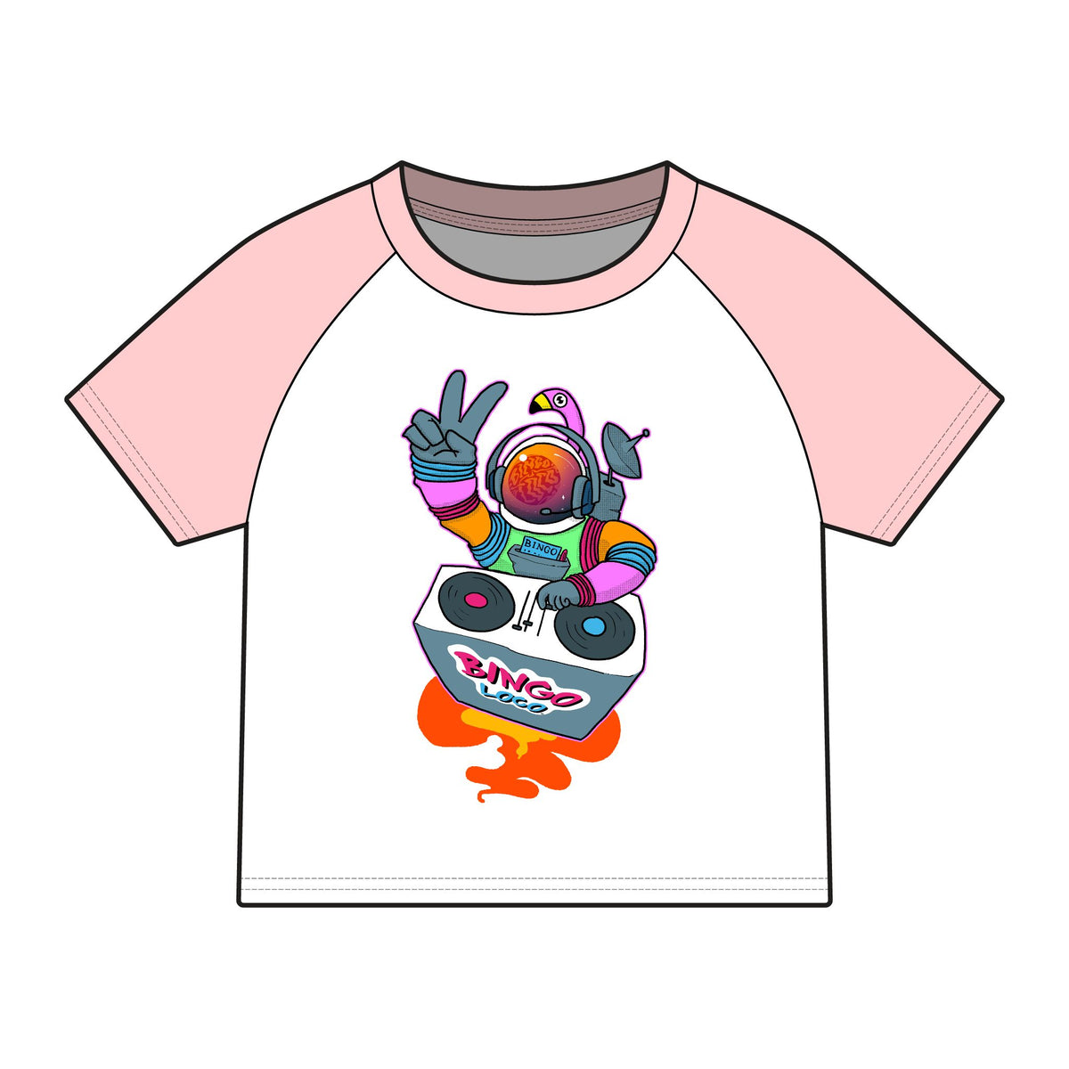 Astronaut DJ Raglan Tee — Colorful Space DJ Graphic Women's Baby Tee