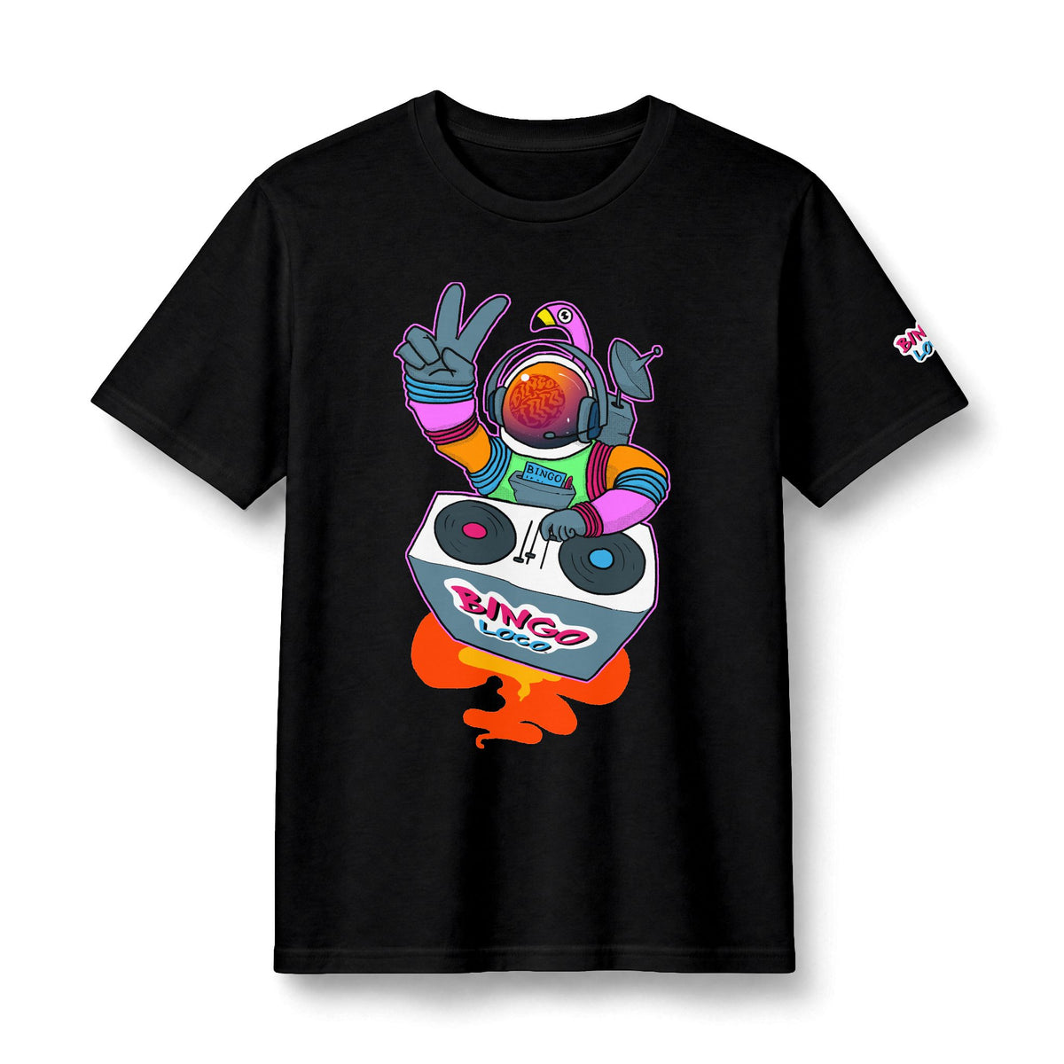 DJ Astronaut Graphic Tee — Retro Neon Space Concert T-Shirt