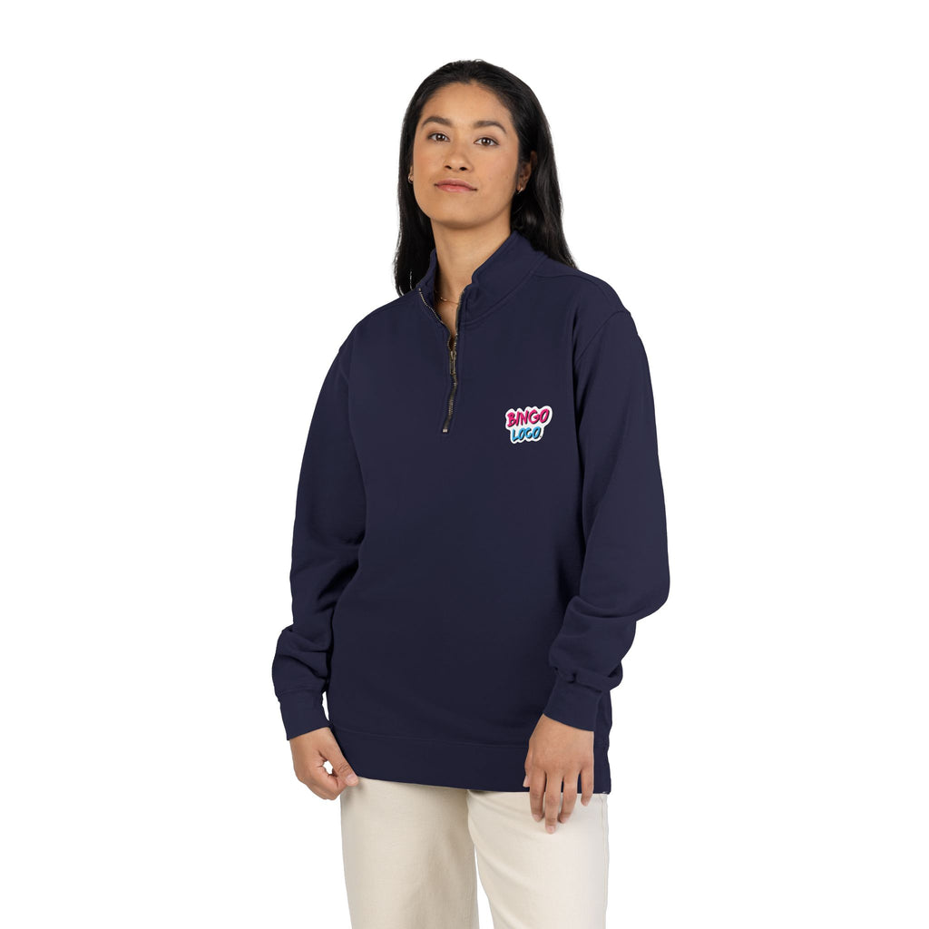 Quarter-Zip Sweatshirt — Retro 'Bingo Logo' Chest Graphic