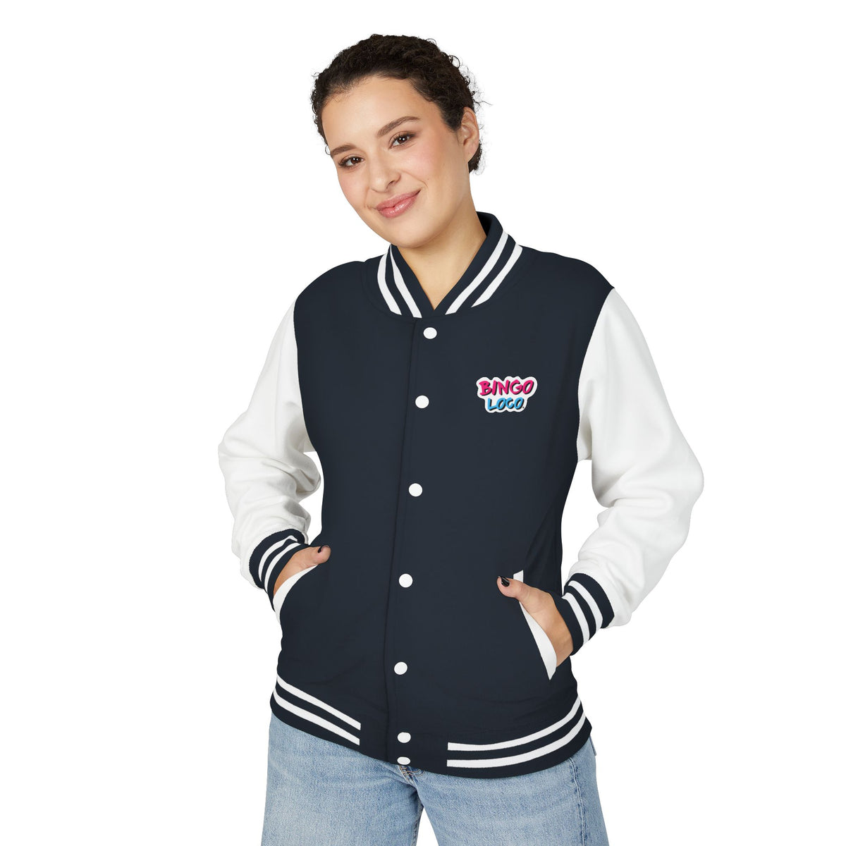 Pink Varsity Letterman Jacket with 'Bingo Logo' Chest Patch