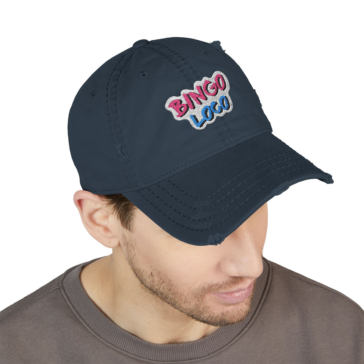 Distressed Embroidered 'Bingo Loco' Dad Hat — Retro Fun Baseball Cap