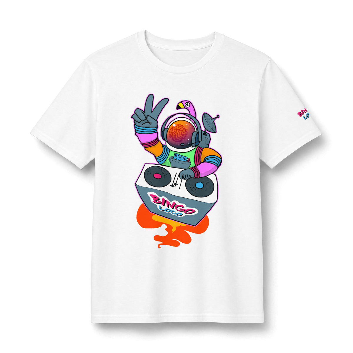 DJ Astronaut Graphic Tee — Retro Neon Space Concert T-Shirt