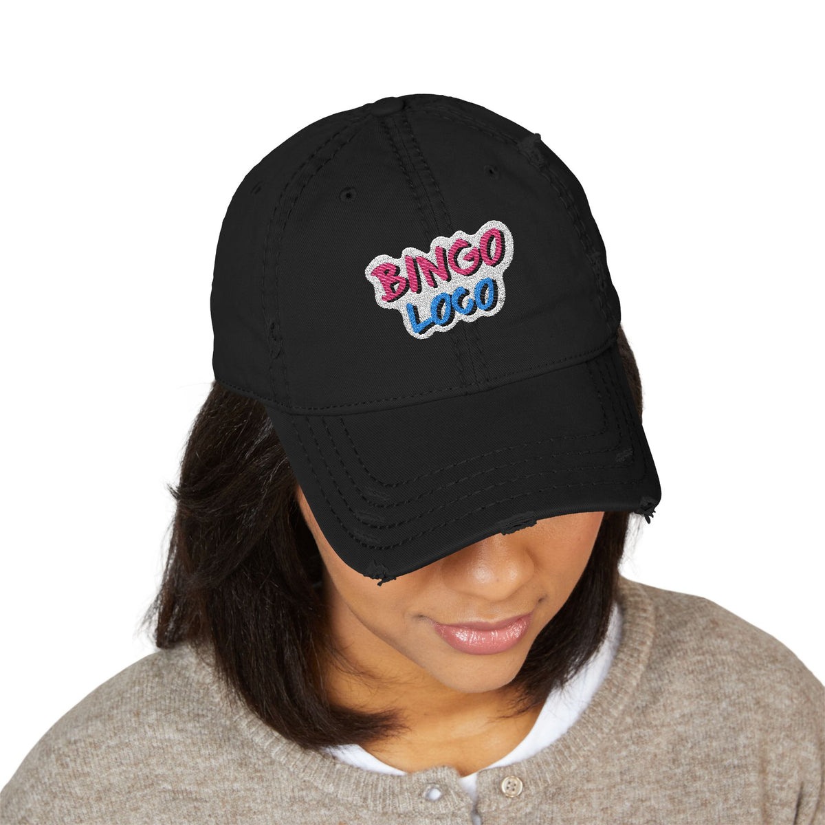 Distressed Embroidered 'Bingo Loco' Dad Hat — Retro Fun Baseball Cap