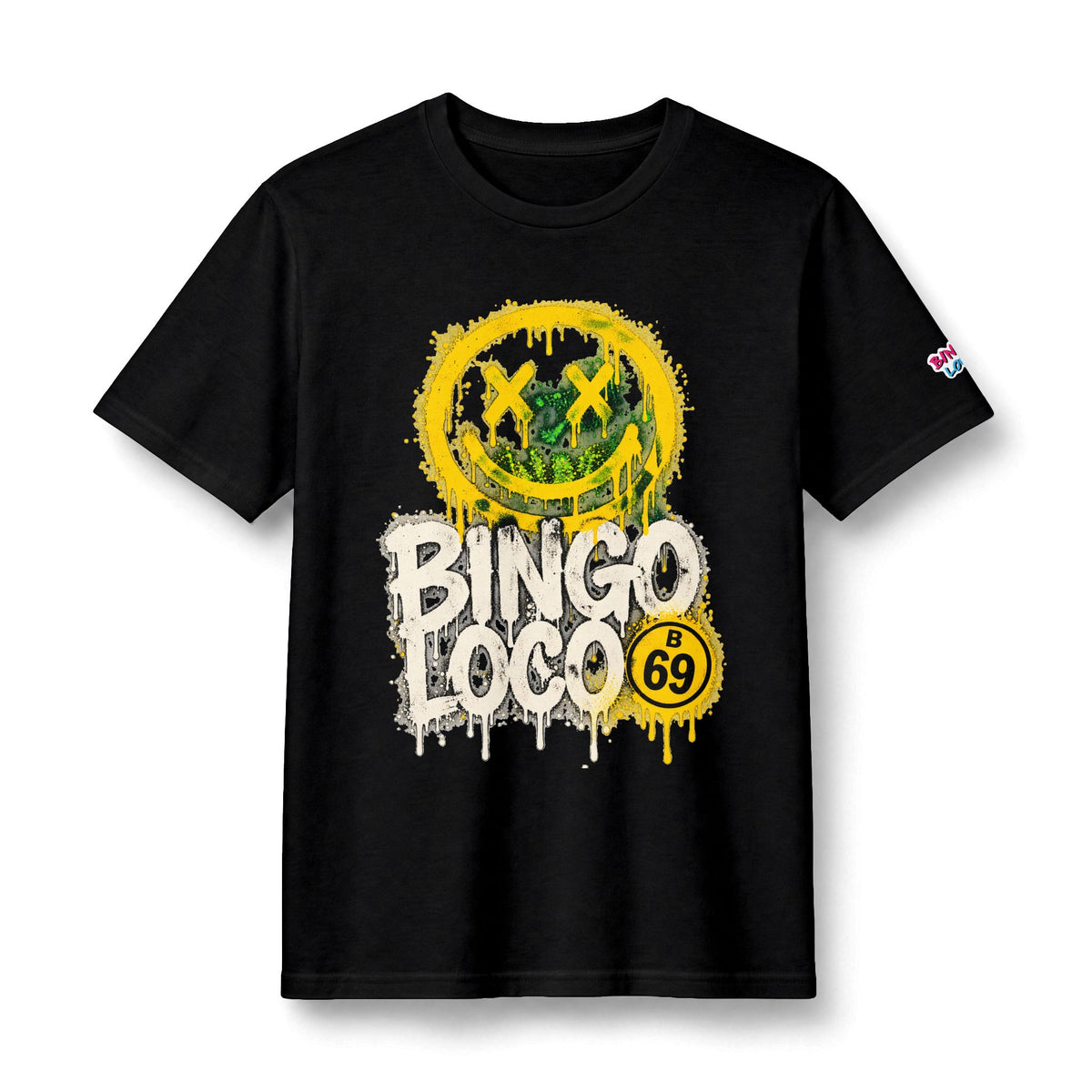 Bingo Loco Neon Green Concert Tee — Graphic Smiley Band Shirt