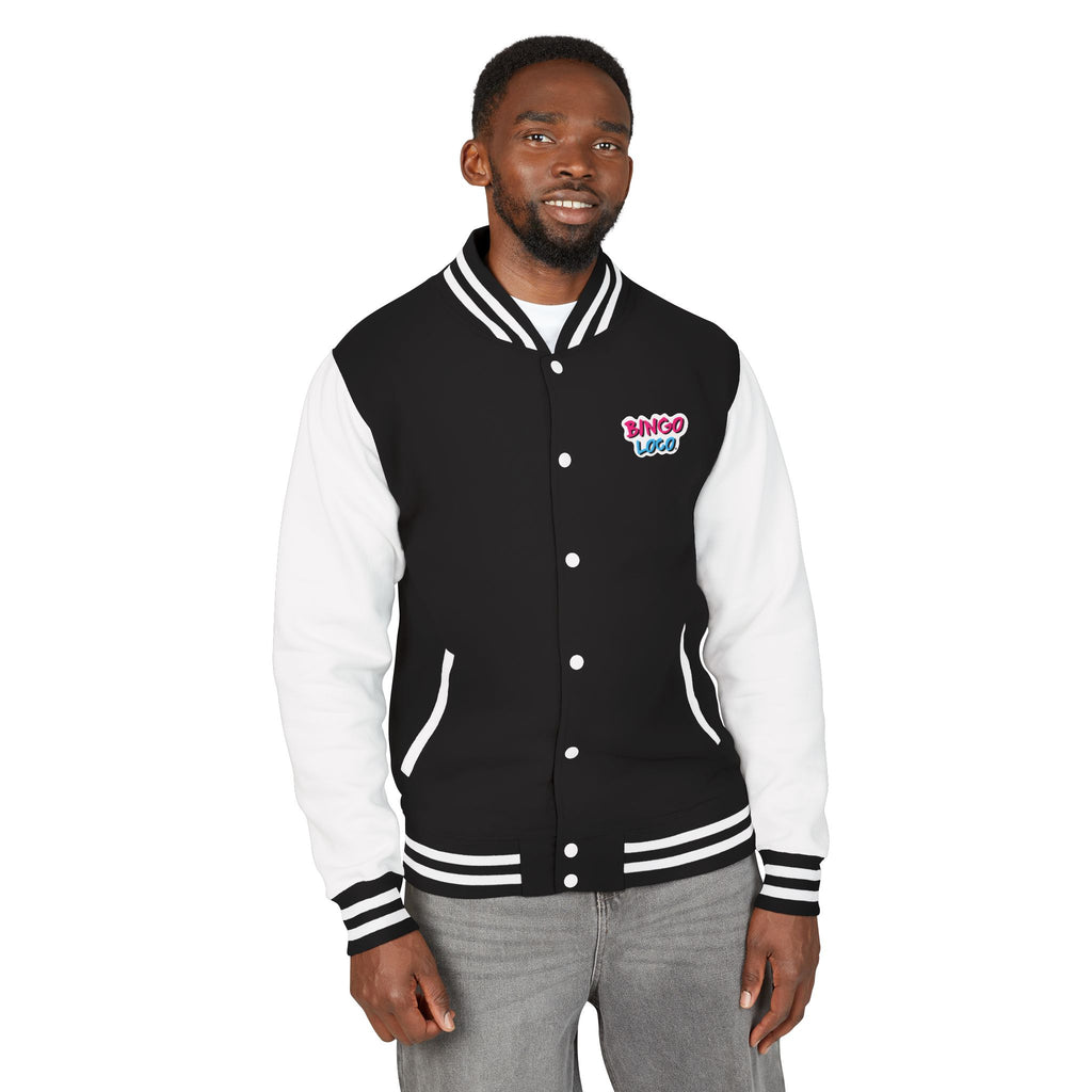 Pink Varsity Letterman Jacket with 'Bingo Logo' Chest Patch