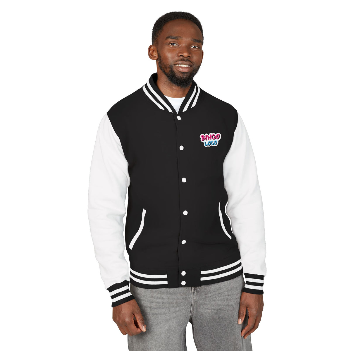 Pink Varsity Letterman Jacket with 'Bingo Logo' Chest Patch
