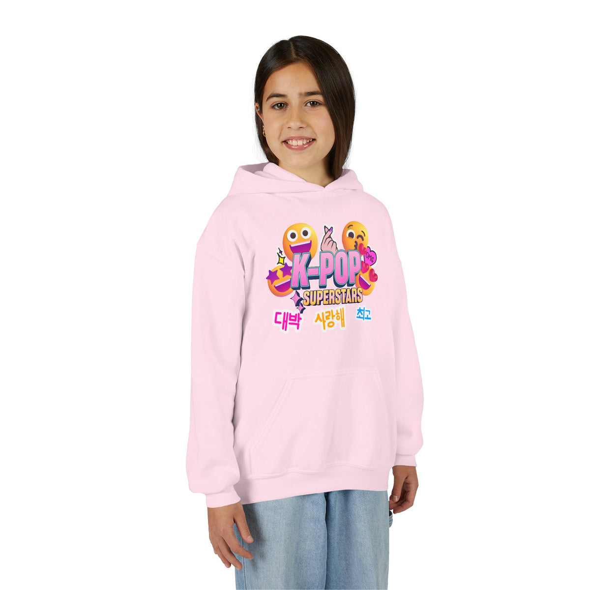 K-Pop Superstars Kids Hoodie — Cute Emoji Graphic Sweatshirt