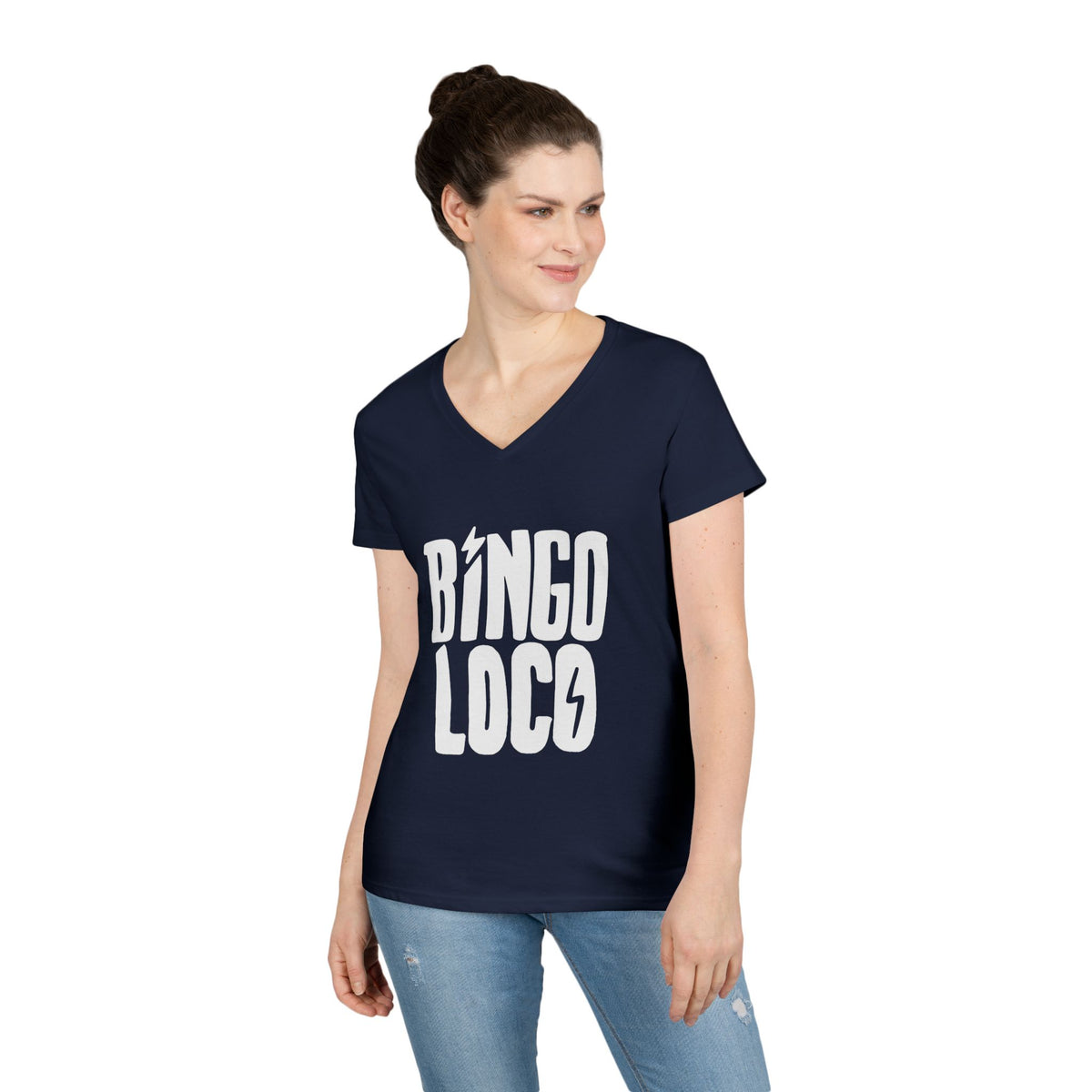 Bingo Loco V-Neck Tee — Retro Lightning Logo Women's T-Shirt