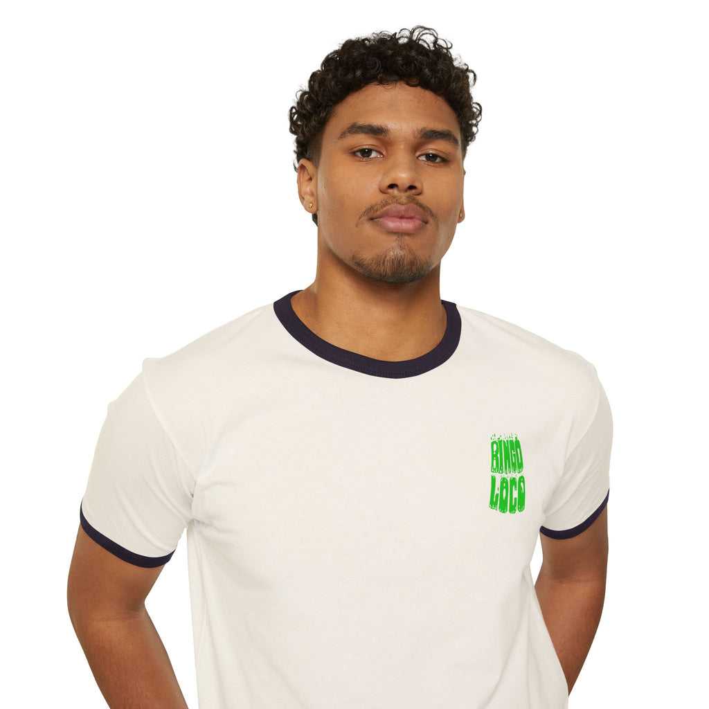 Alien Abduction Ringer Tee — Neon UFO "Stay Loco" Graphic Shirt