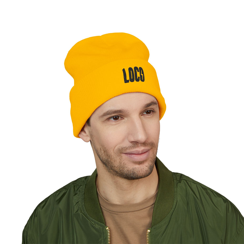 Embroidered 'LOCO' Cuffed Beanie — Classic Knit Winter Hat