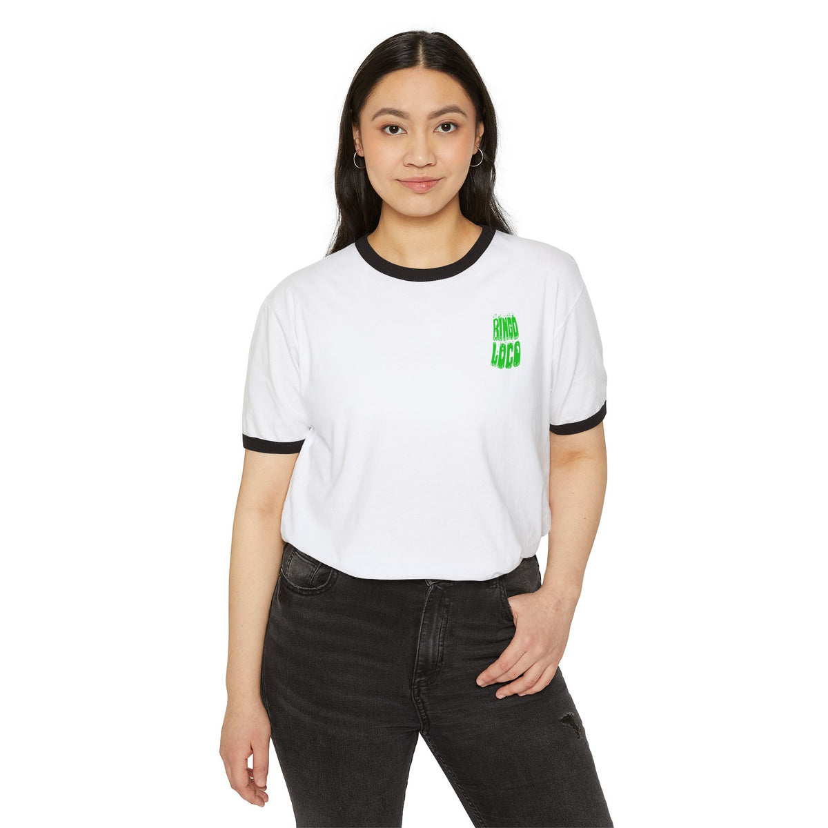 Alien Abduction Ringer Tee — Neon UFO "Stay Loco" Graphic Shirt