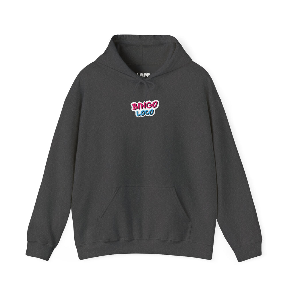 Bingo Logo Hoodie — Retro Pink & Blue Minimal Chest Graphic