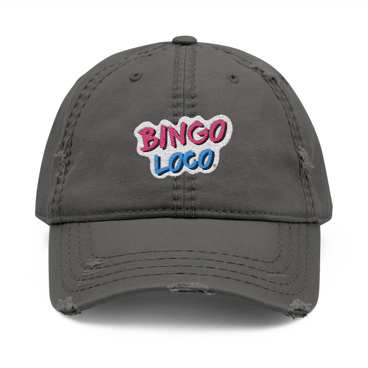 Distressed Embroidered 'Bingo Loco' Dad Hat — Retro Fun Baseball Cap