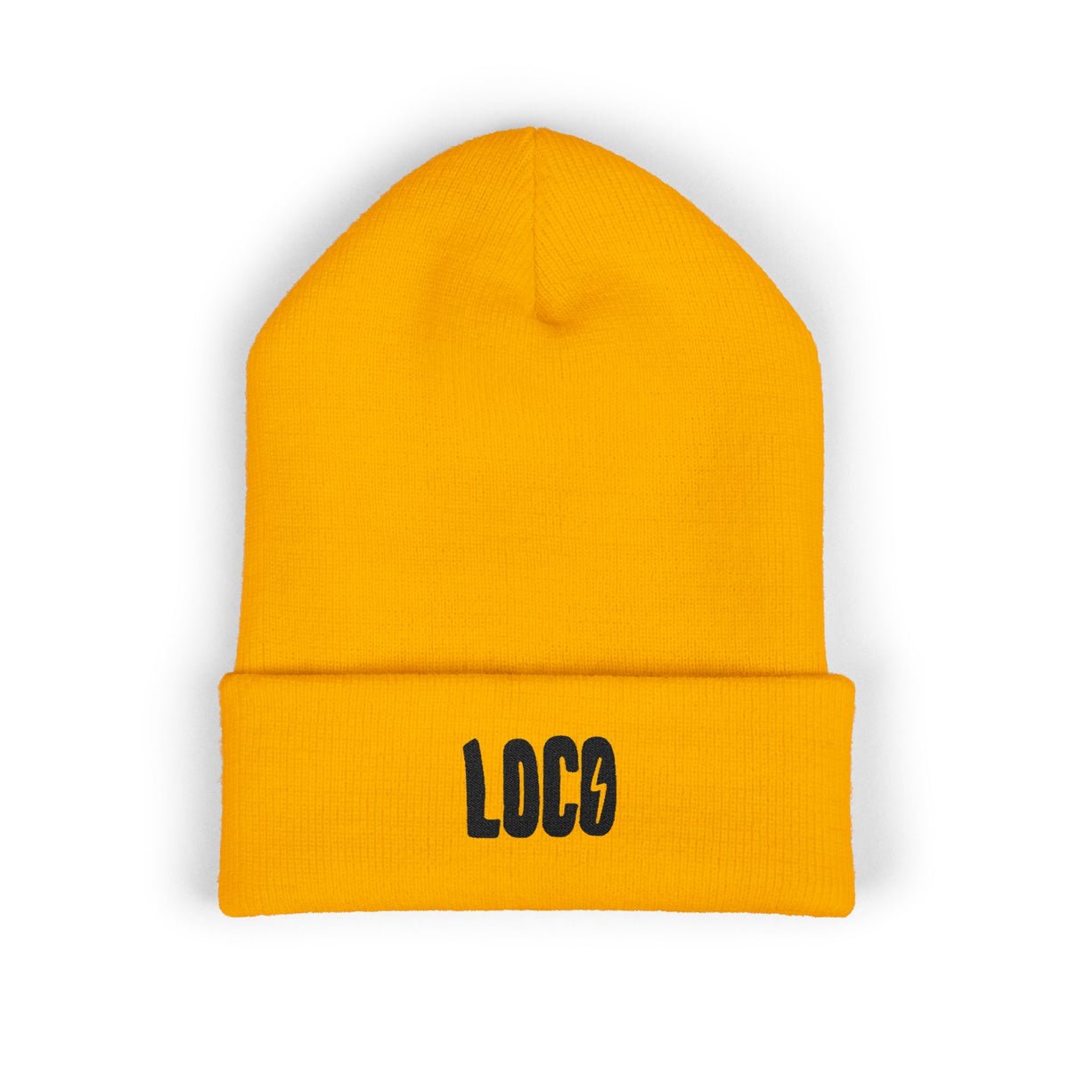 Embroidered 'LOCO' Cuffed Beanie — Classic Knit Winter Hat