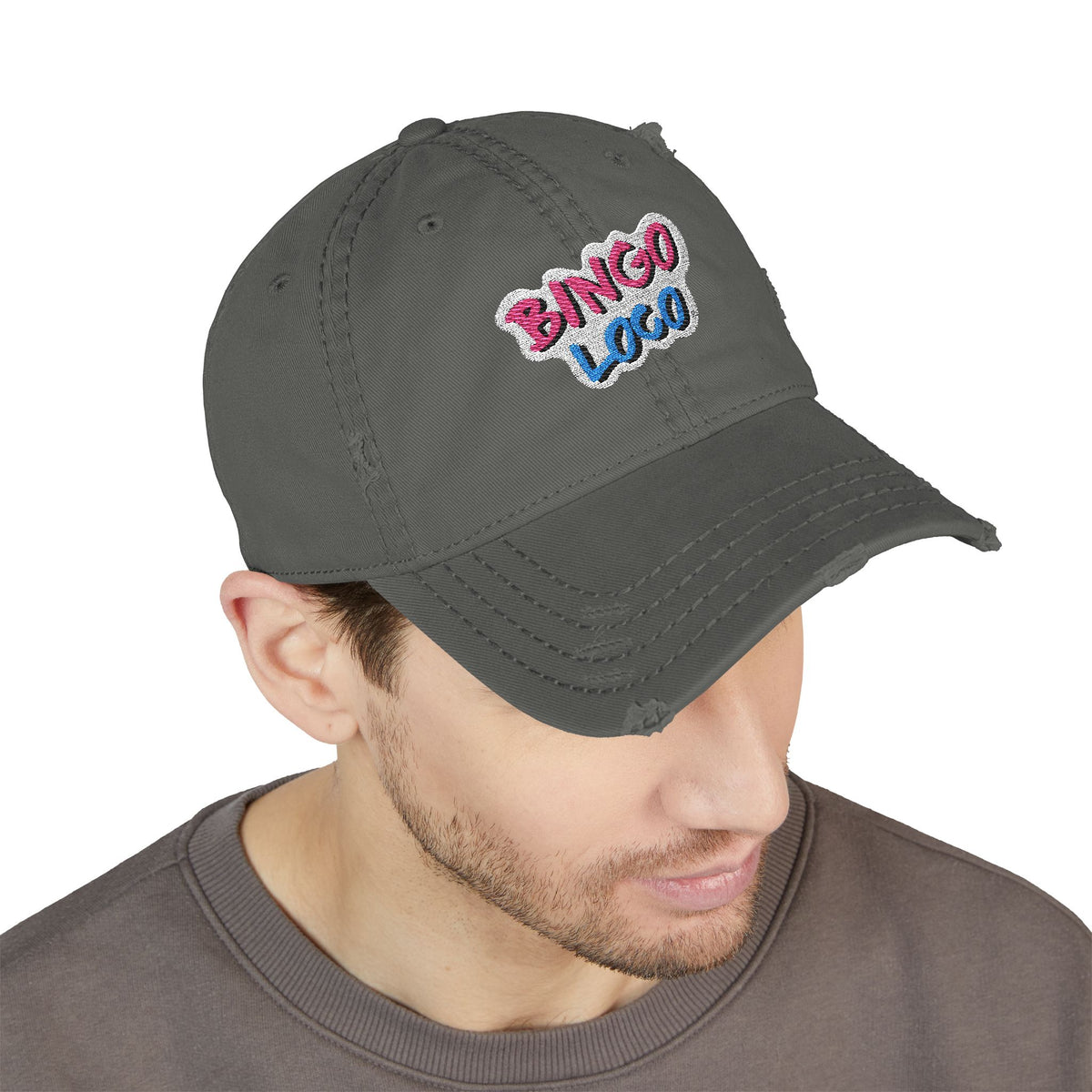 Distressed Embroidered 'Bingo Loco' Dad Hat — Retro Fun Baseball Cap