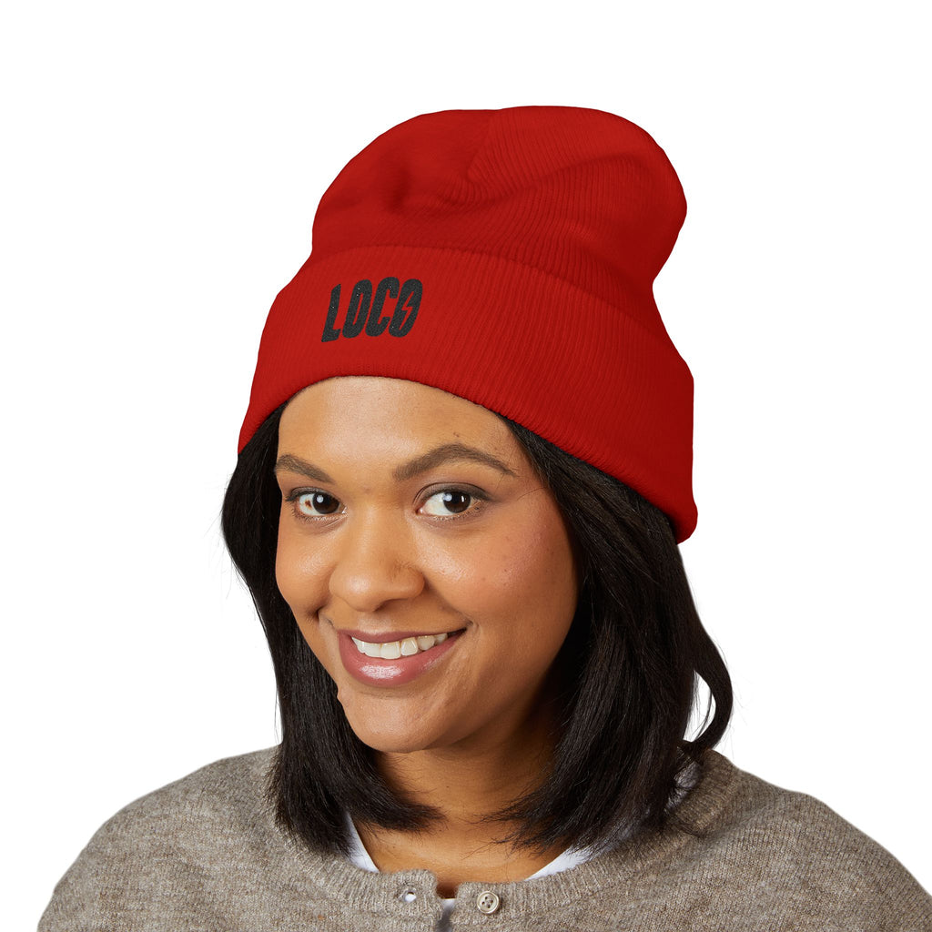 Embroidered 'LOCO' Cuffed Beanie — Classic Knit Winter Hat