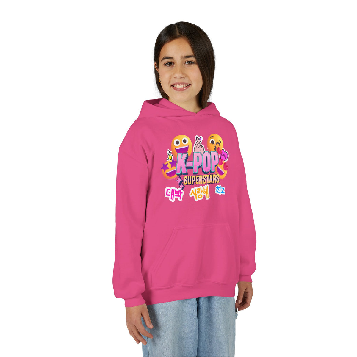 K-Pop Superstars Kids Hoodie — Cute Emoji Graphic Sweatshirt