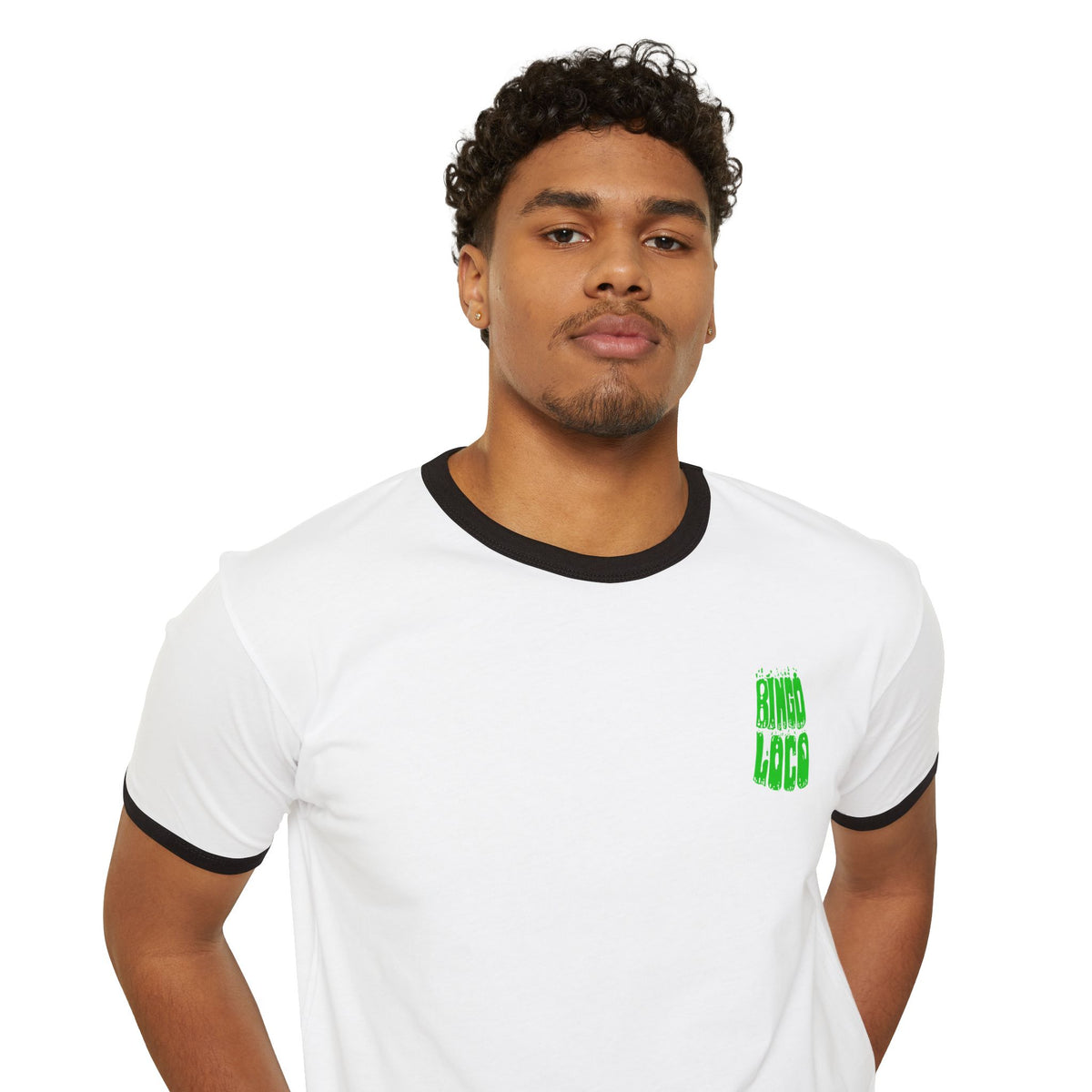 Alien Abduction Ringer Tee — Neon UFO "Stay Loco" Graphic Shirt