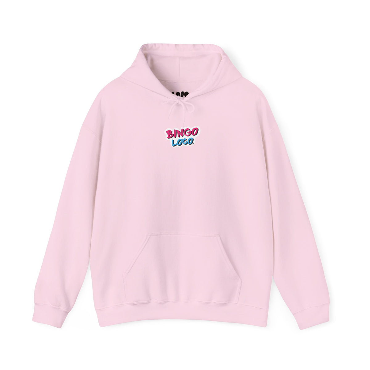 Bingo Logo Hoodie — Retro Pink & Blue Minimal Chest Graphic