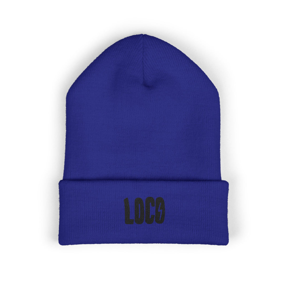 Embroidered 'LOCO' Cuffed Beanie — Classic Knit Winter Hat