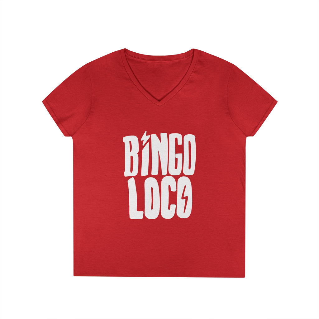Bingo Loco V-Neck Tee — Retro Lightning Logo Women's T-Shirt