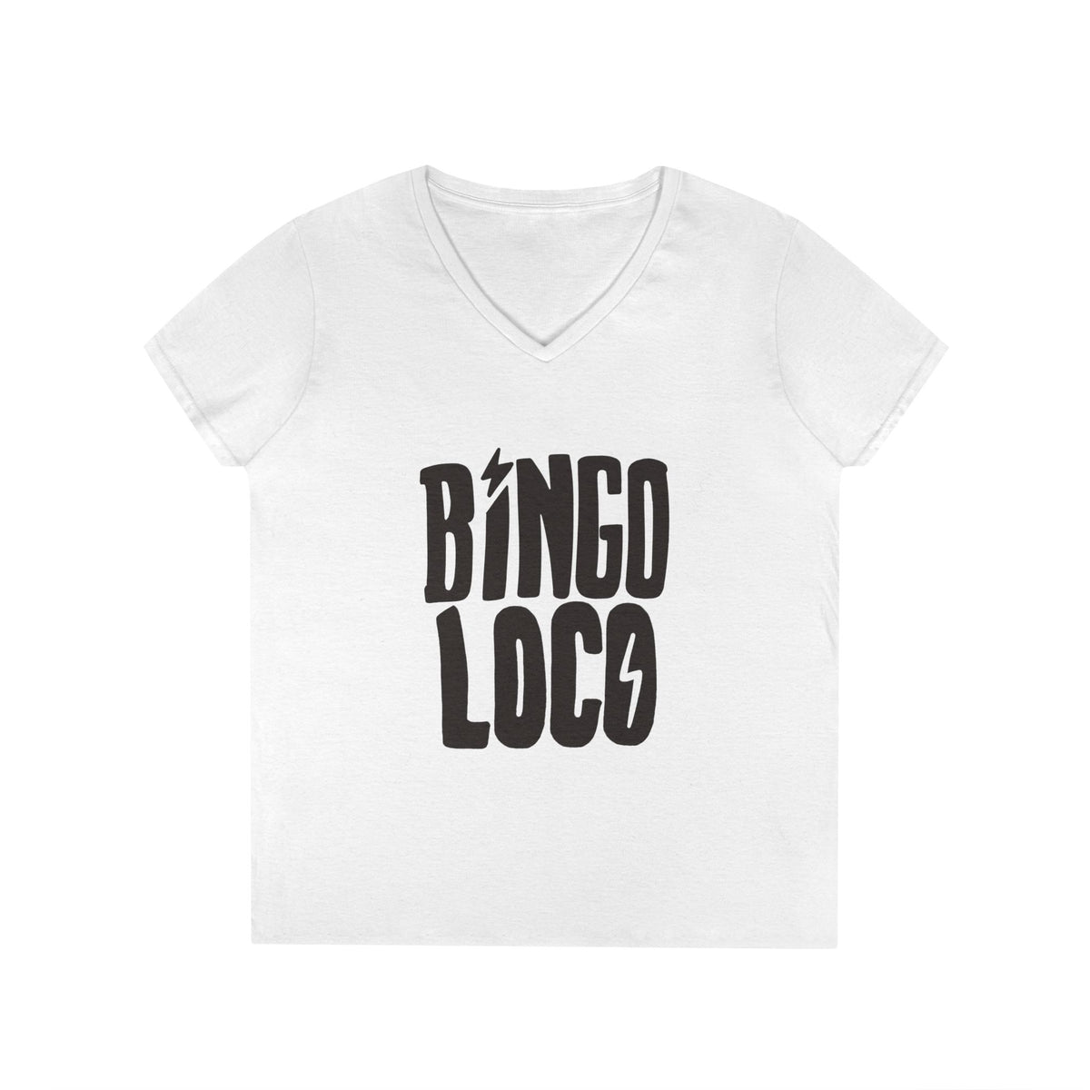 Bingo Loco V-Neck Tee — Retro Lightning Logo Women's T-Shirt