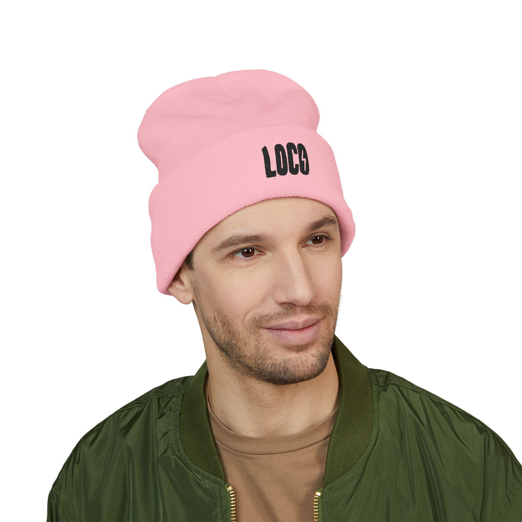 Embroidered 'LOCO' Cuffed Beanie — Classic Knit Winter Hat