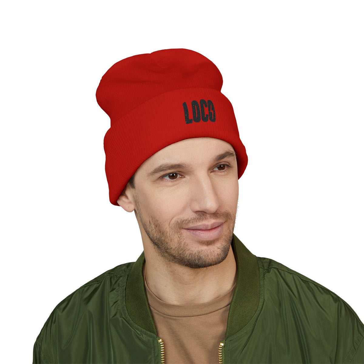 Embroidered 'LOCO' Cuffed Beanie — Classic Knit Winter Hat