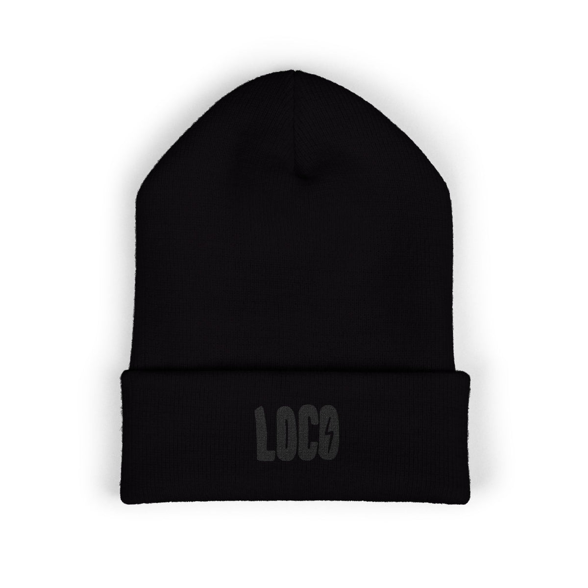 Embroidered 'LOCO' Cuffed Beanie — Classic Knit Winter Hat