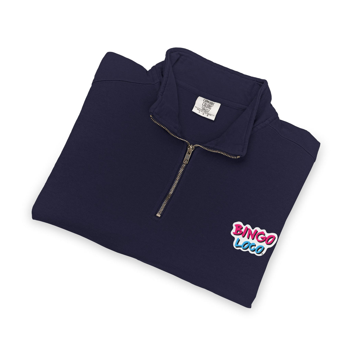 Quarter-Zip Sweatshirt — Retro 'Bingo Logo' Chest Graphic
