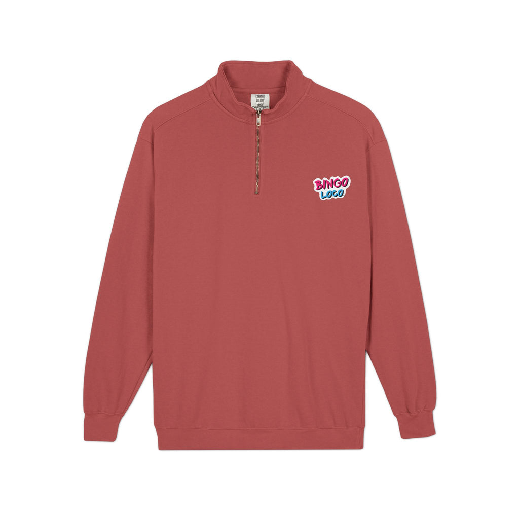 Quarter-Zip Sweatshirt — Retro 'Bingo Logo' Chest Graphic