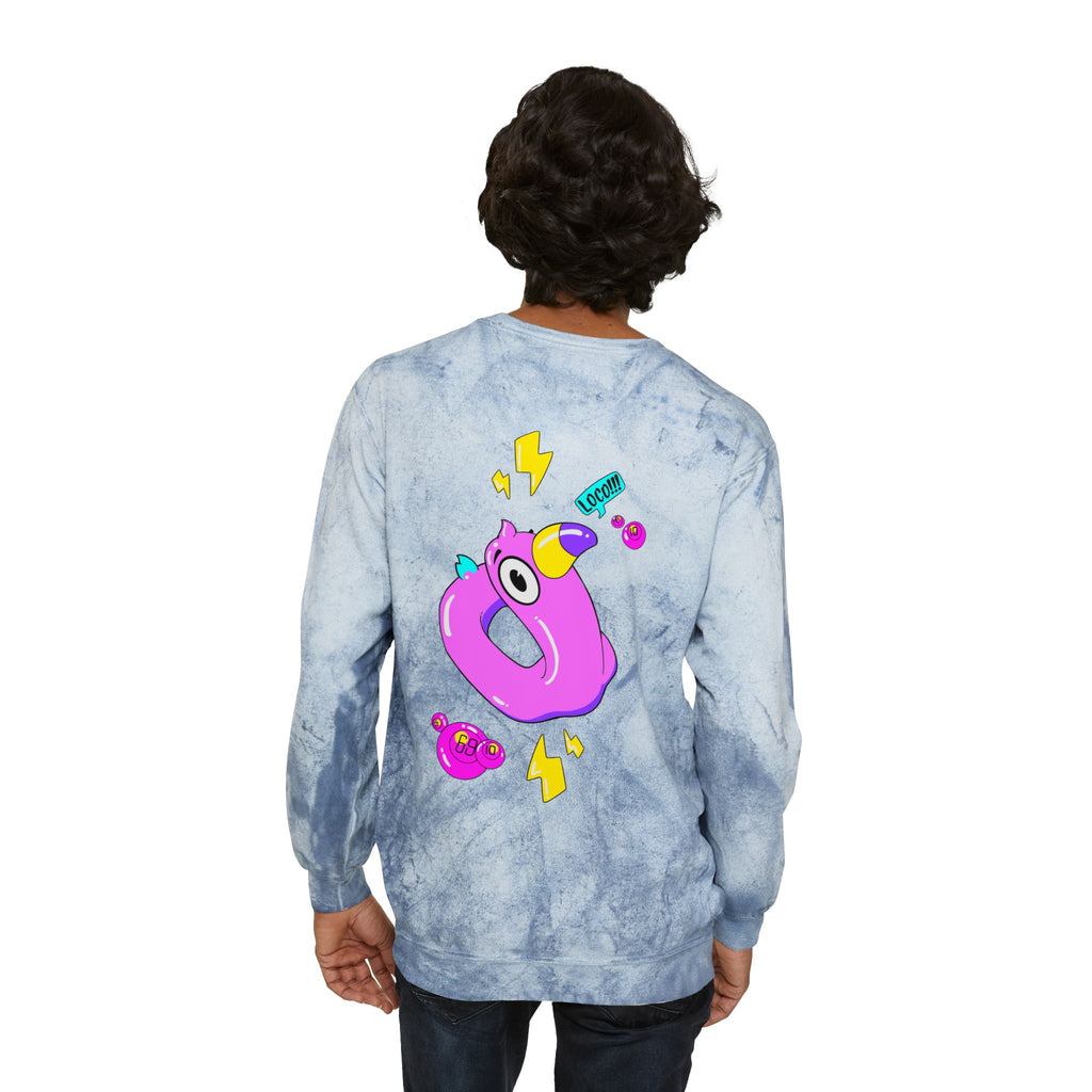 Color Blast Crewneck Sweatshirt — Flamingo Tie-Dye Design