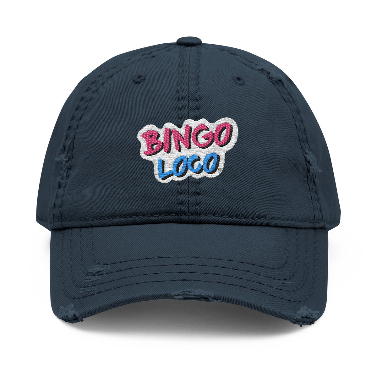 Distressed Embroidered 'Bingo Loco' Dad Hat — Retro Fun Baseball Cap