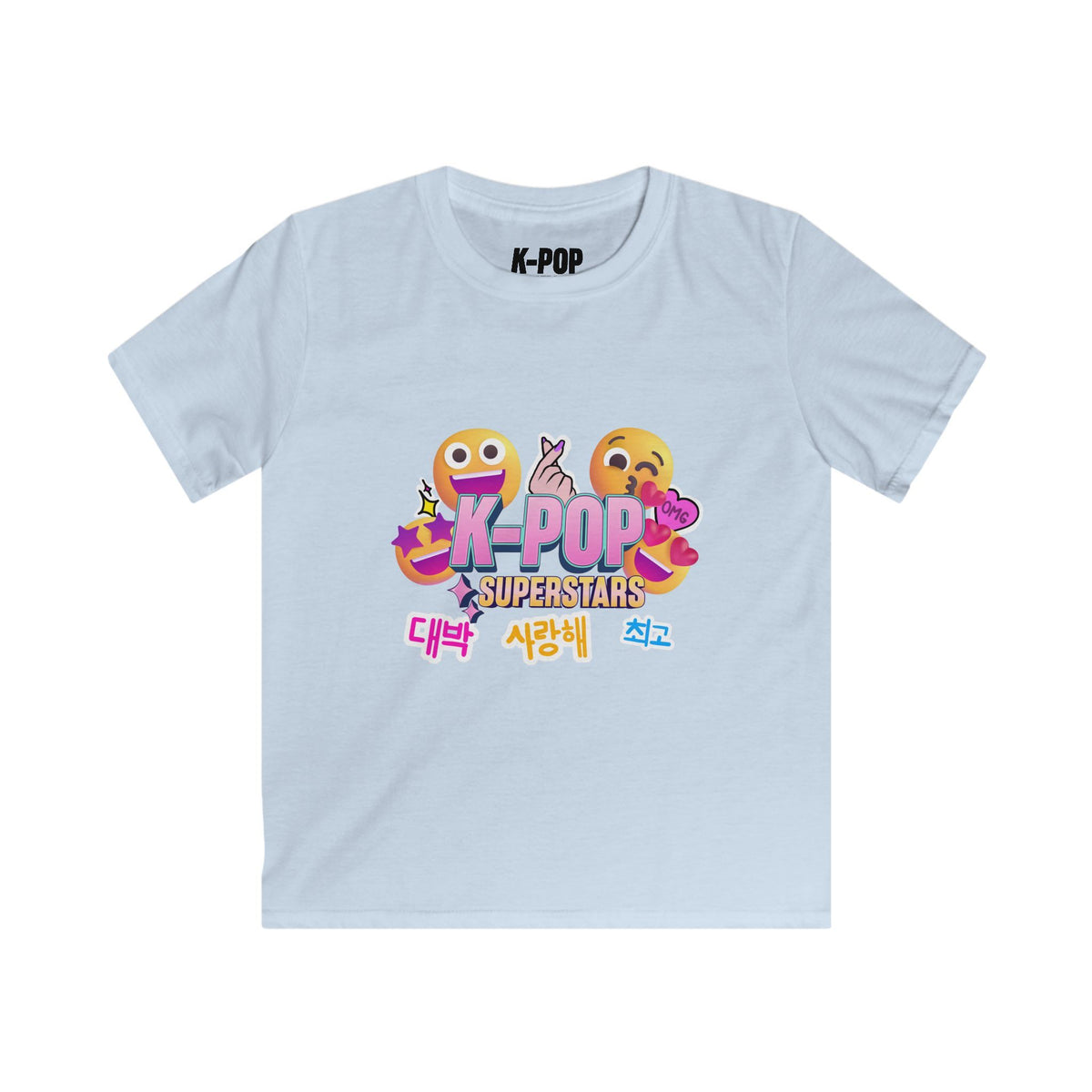 K-Pop Superstars Kids Tee — Cute Emoji & Hangul Graphic T-Shirt