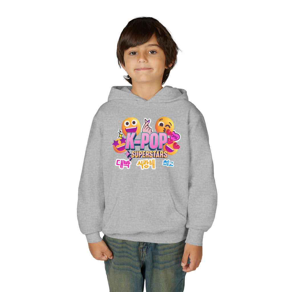 K-Pop Superstars Kids Hoodie — Cute Emoji Graphic Sweatshirt