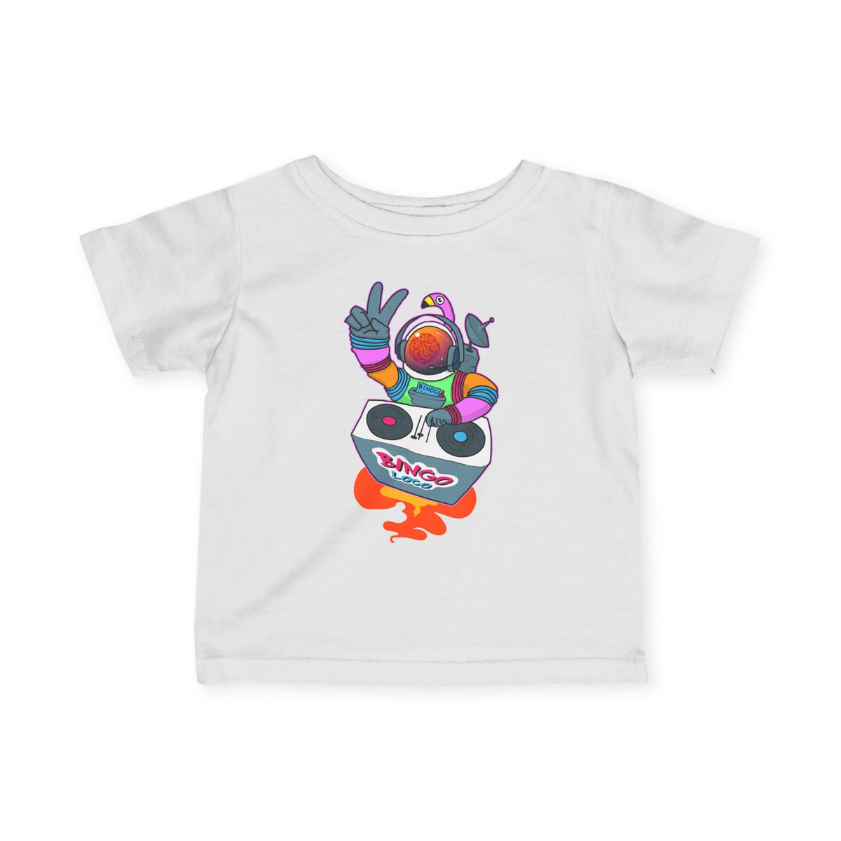 Infant Tee — Colorful DJ Astronaut Baby T‑Shirt (Bingo Loco)