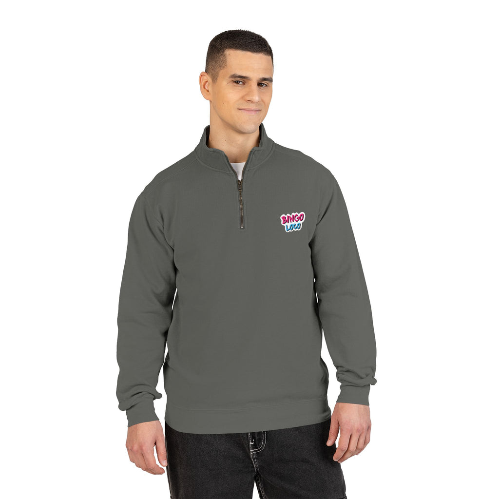 Quarter-Zip Sweatshirt — Retro 'Bingo Logo' Chest Graphic