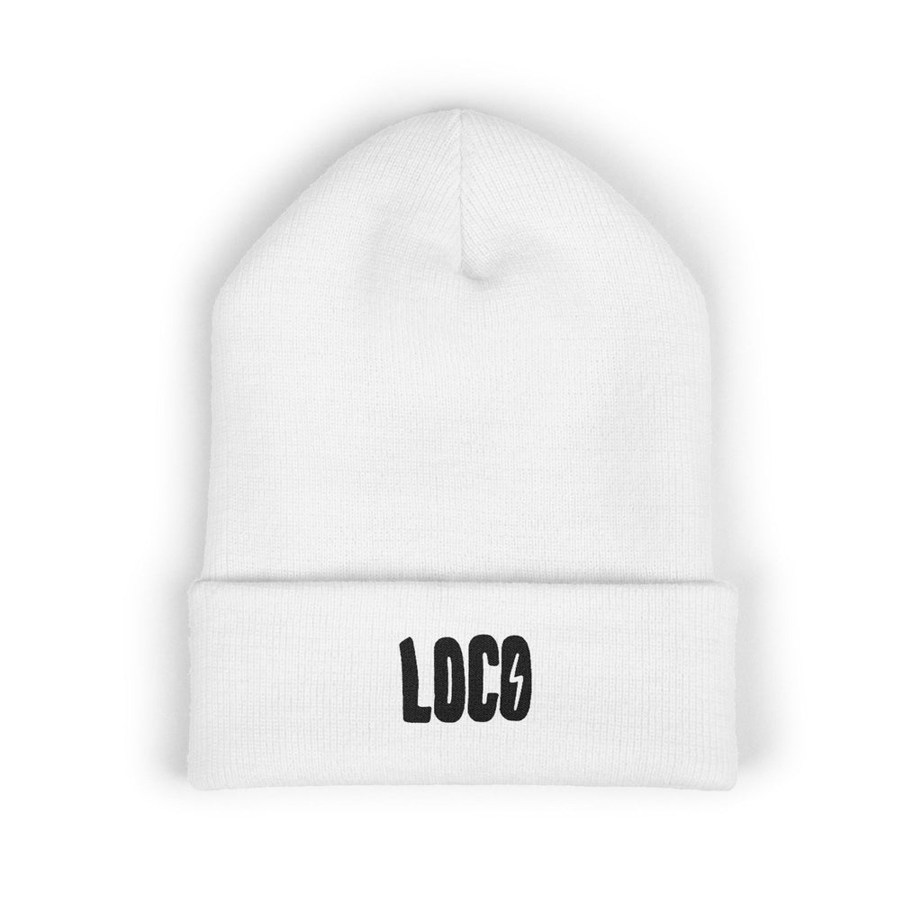 Embroidered 'LOCO' Cuffed Beanie — Classic Knit Winter Hat