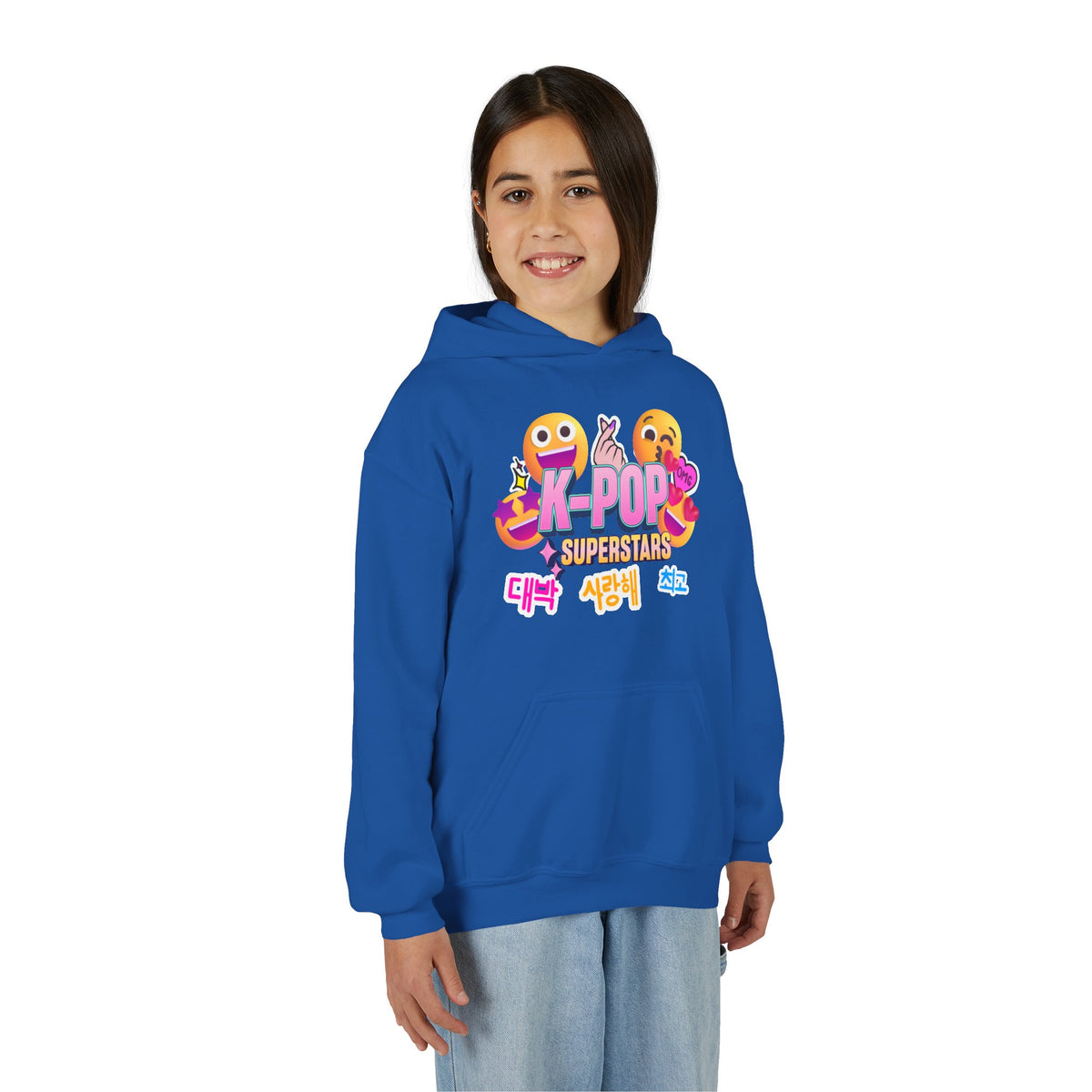 K-Pop Superstars Kids Hoodie — Cute Emoji Graphic Sweatshirt