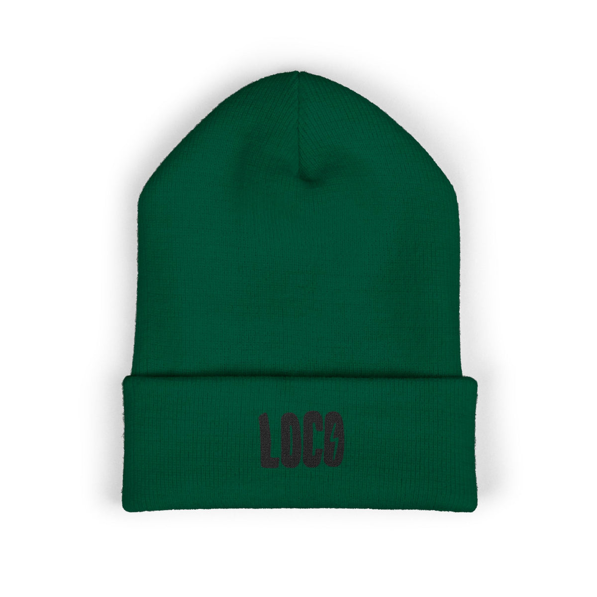 Embroidered 'LOCO' Cuffed Beanie — Classic Knit Winter Hat