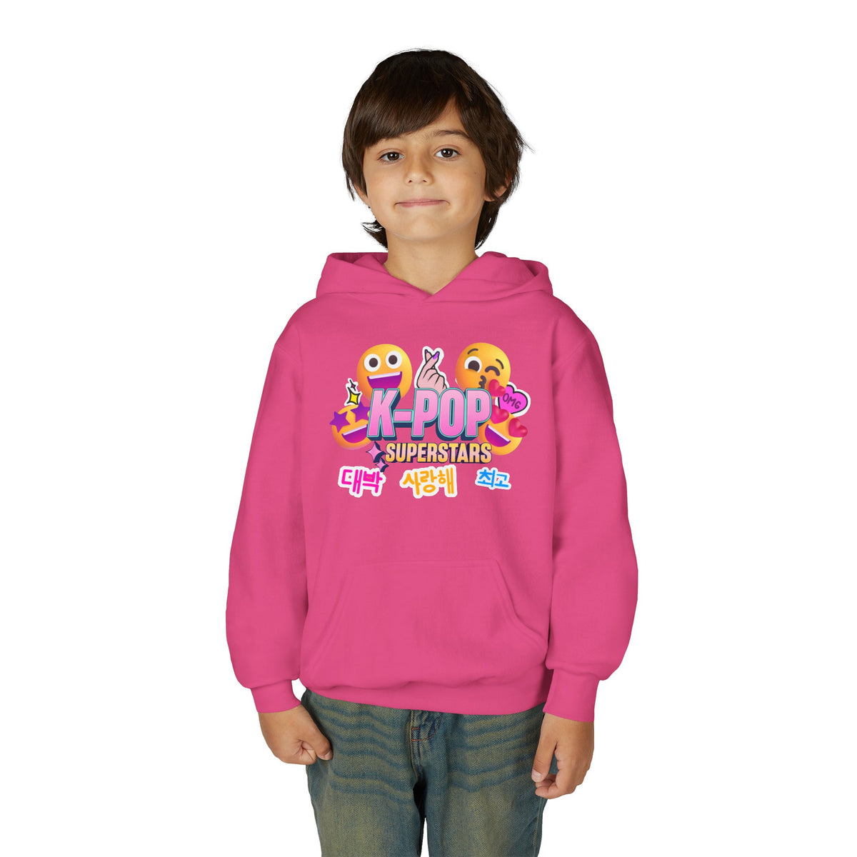 K-Pop Superstars Kids Hoodie — Cute Emoji Graphic Sweatshirt