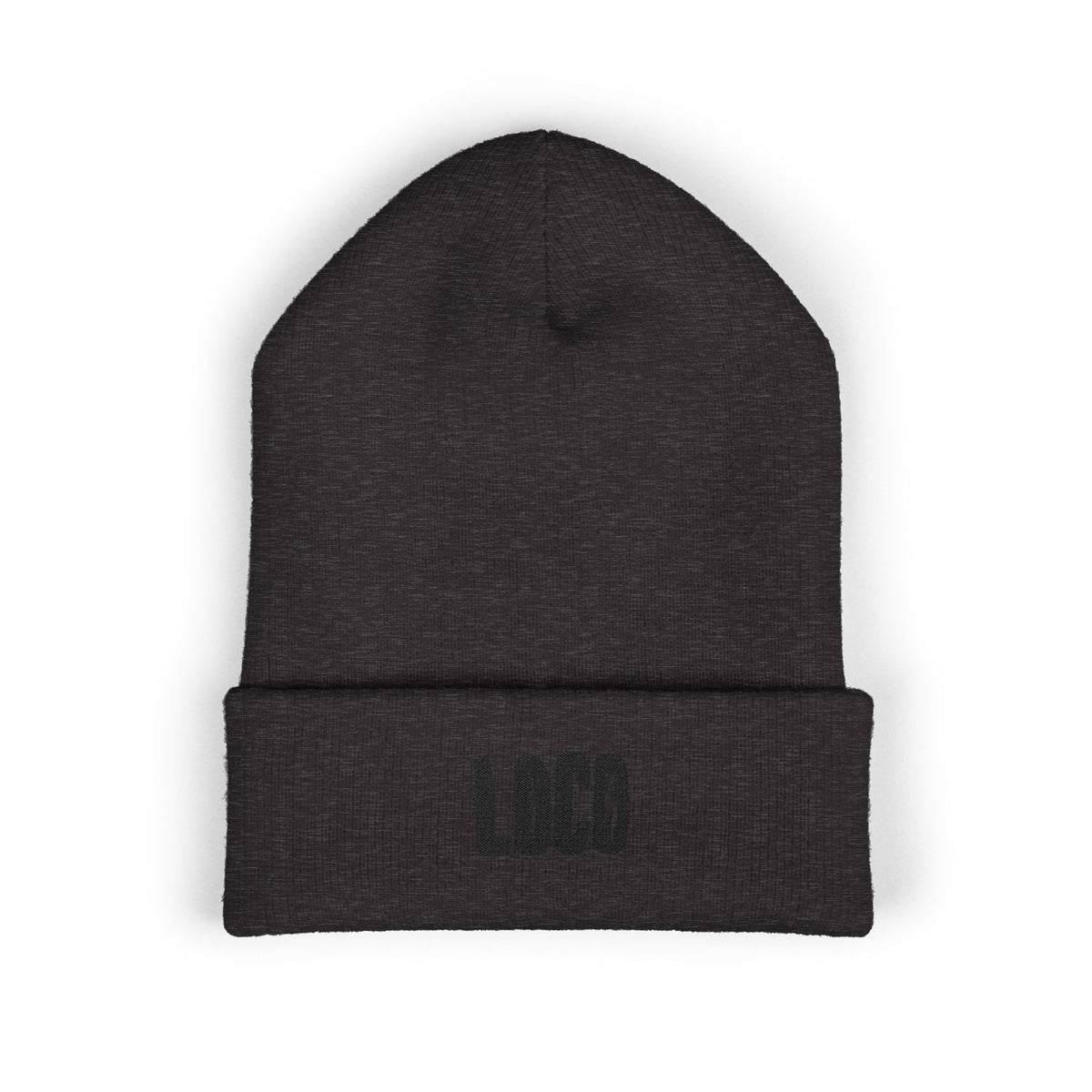 Embroidered 'LOCO' Cuffed Beanie — Classic Knit Winter Hat