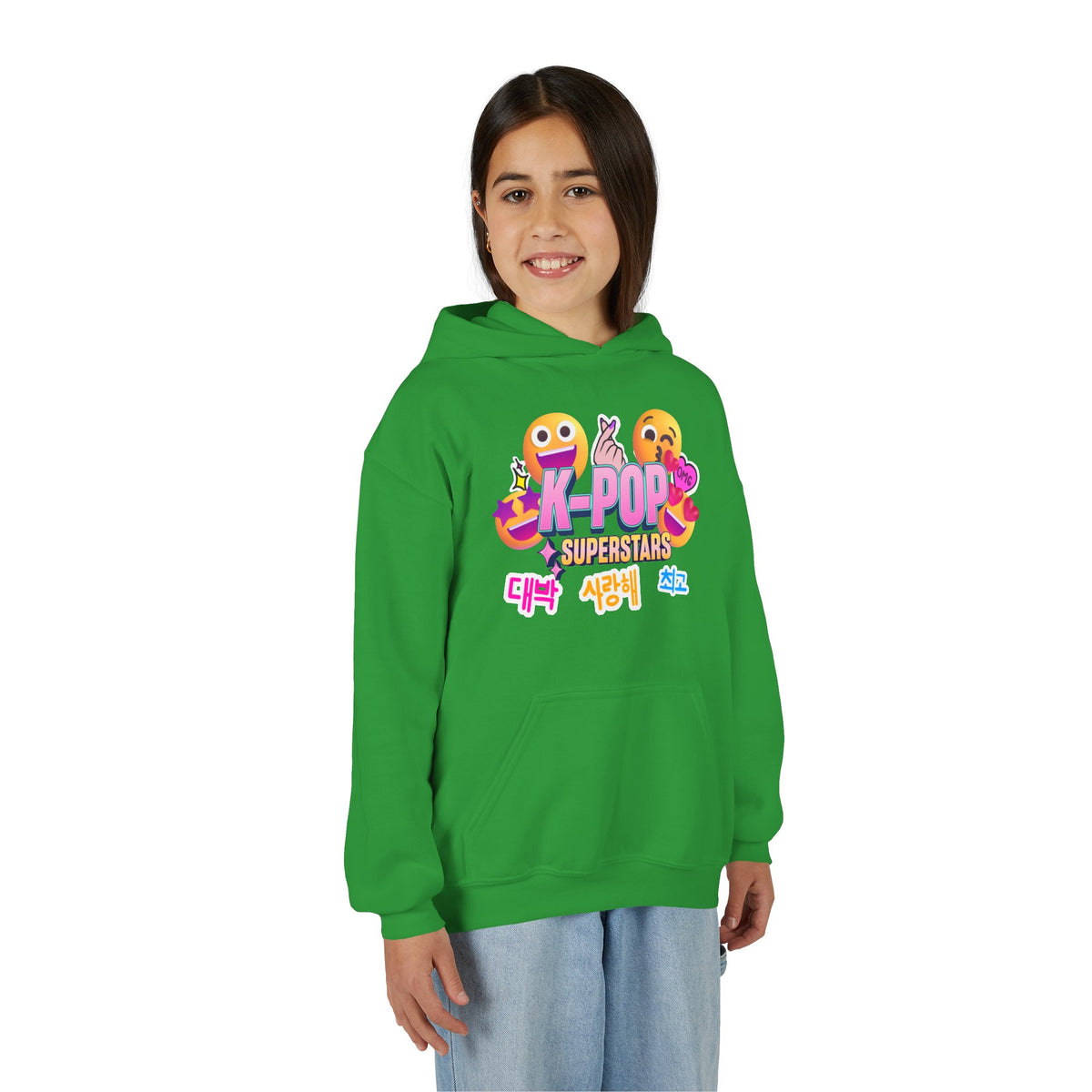 K-Pop Superstars Kids Hoodie — Cute Emoji Graphic Sweatshirt